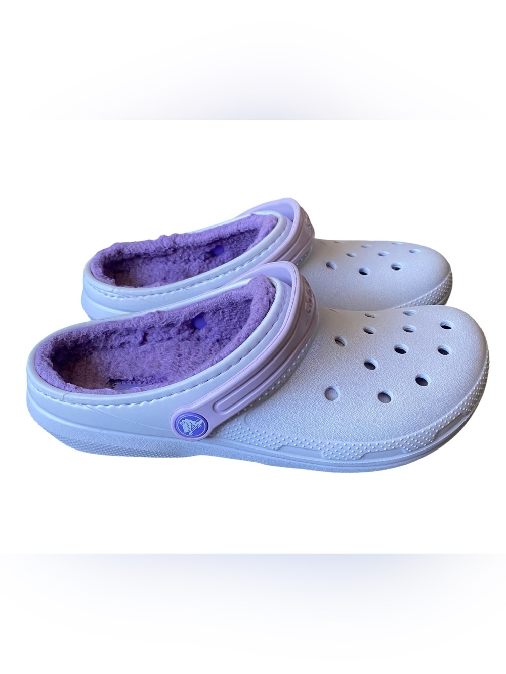 Crocs Classic Lined Clogs Junior Size 5J Lavender Purple Fuzzy Fleece